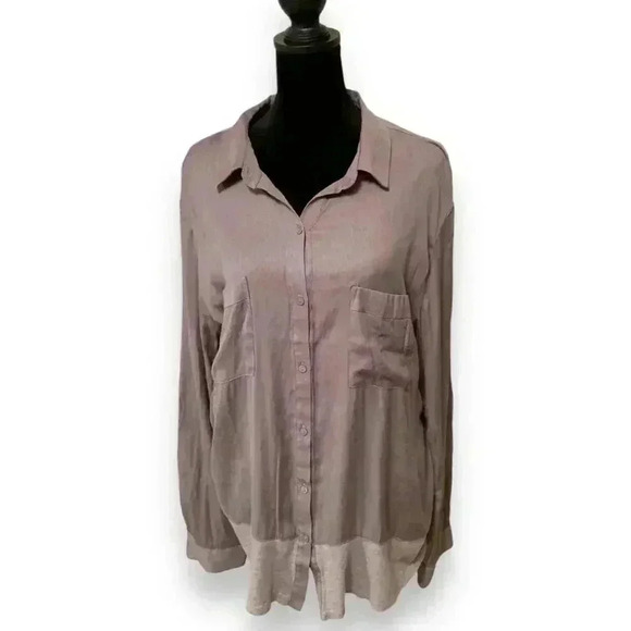 Ann Taylor Loft 2 Tone Gray Button Down Long Sleeve High Low Lightweight Blouse - Picture 1 of 10